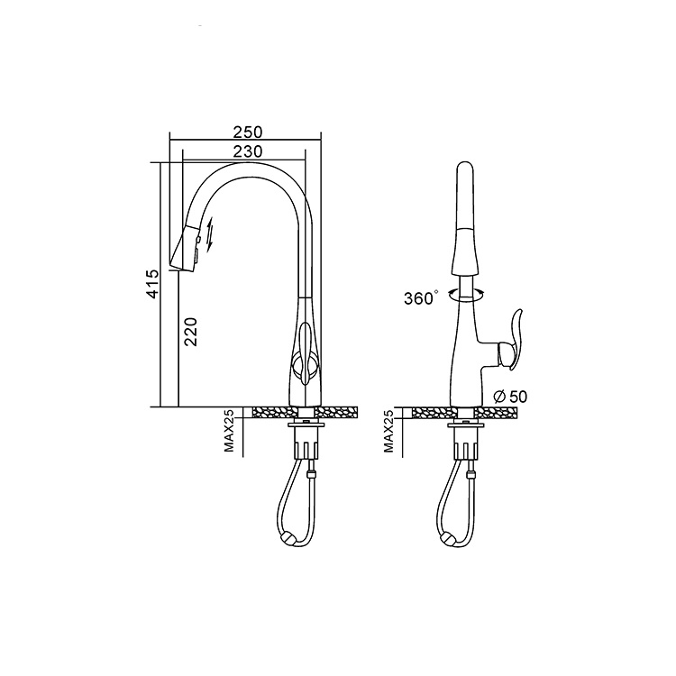 Kích thước Vòi rửa bát Eurokara EK 1056 C- Classic