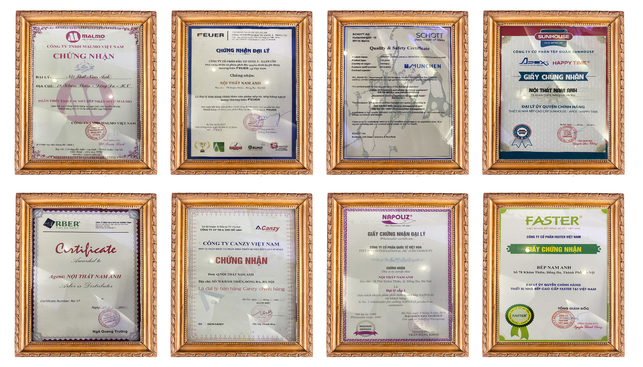 Chứng nhận đại lý cấp 1 bếp từ Bếp Nam Anh 