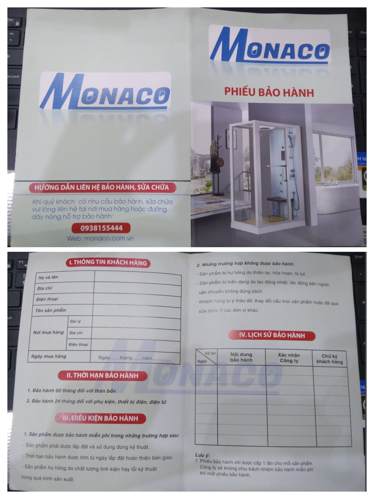 Phiếu bảo hành chính hãng bồn tắm