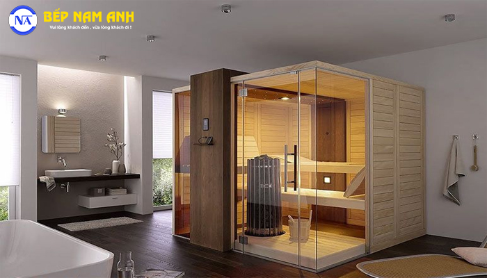 Không gian nhà tắm có phòng xông hơi