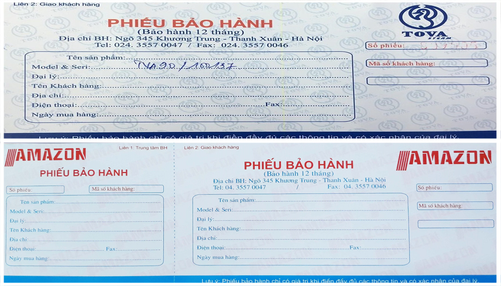 Phiếu bảo hành máy xông hơi