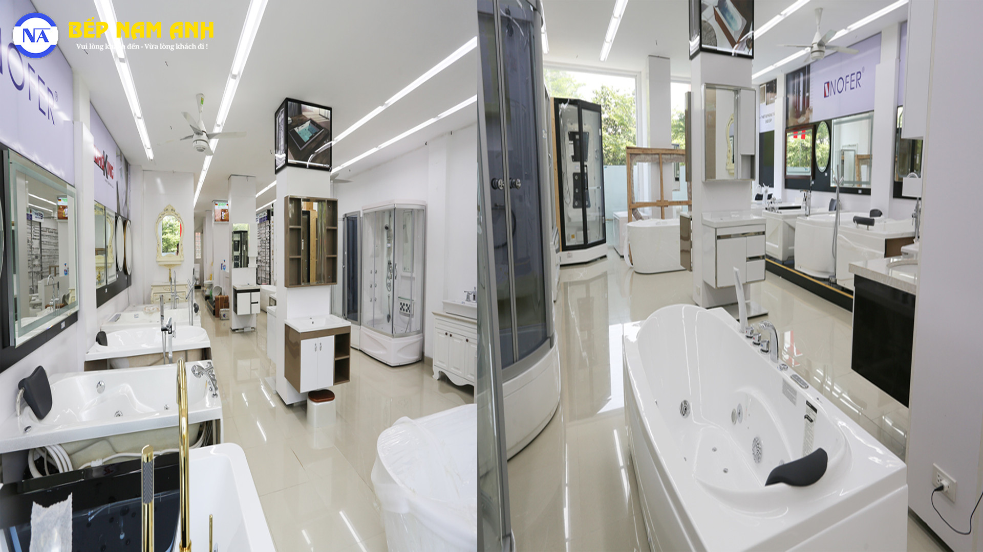 Showroom trưng bày đa dạng các thiết bị bồn tắm, phòng xông hơi