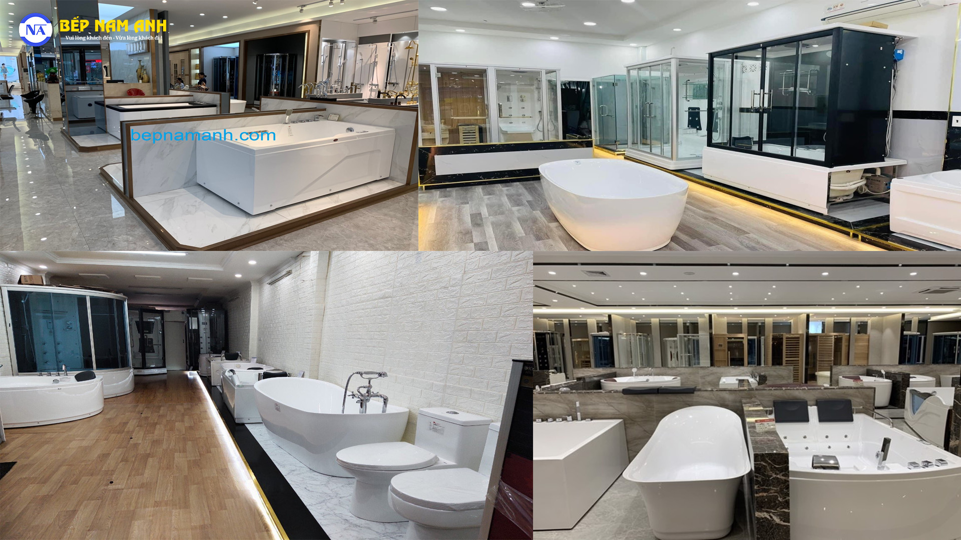 Showroom trưng bày các thiết bị bồn tắm, phòng xông hơi, máy xông hơi