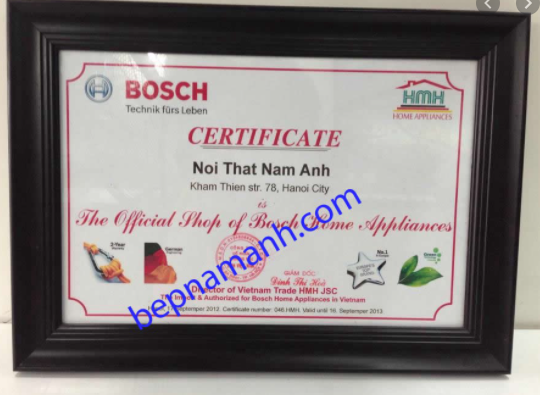 Chứng nhận đại lý Bosch Bếp Nam Anh