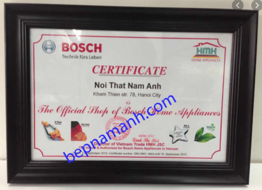 Chứng nhận đại lý máy rửa bát Bosch 