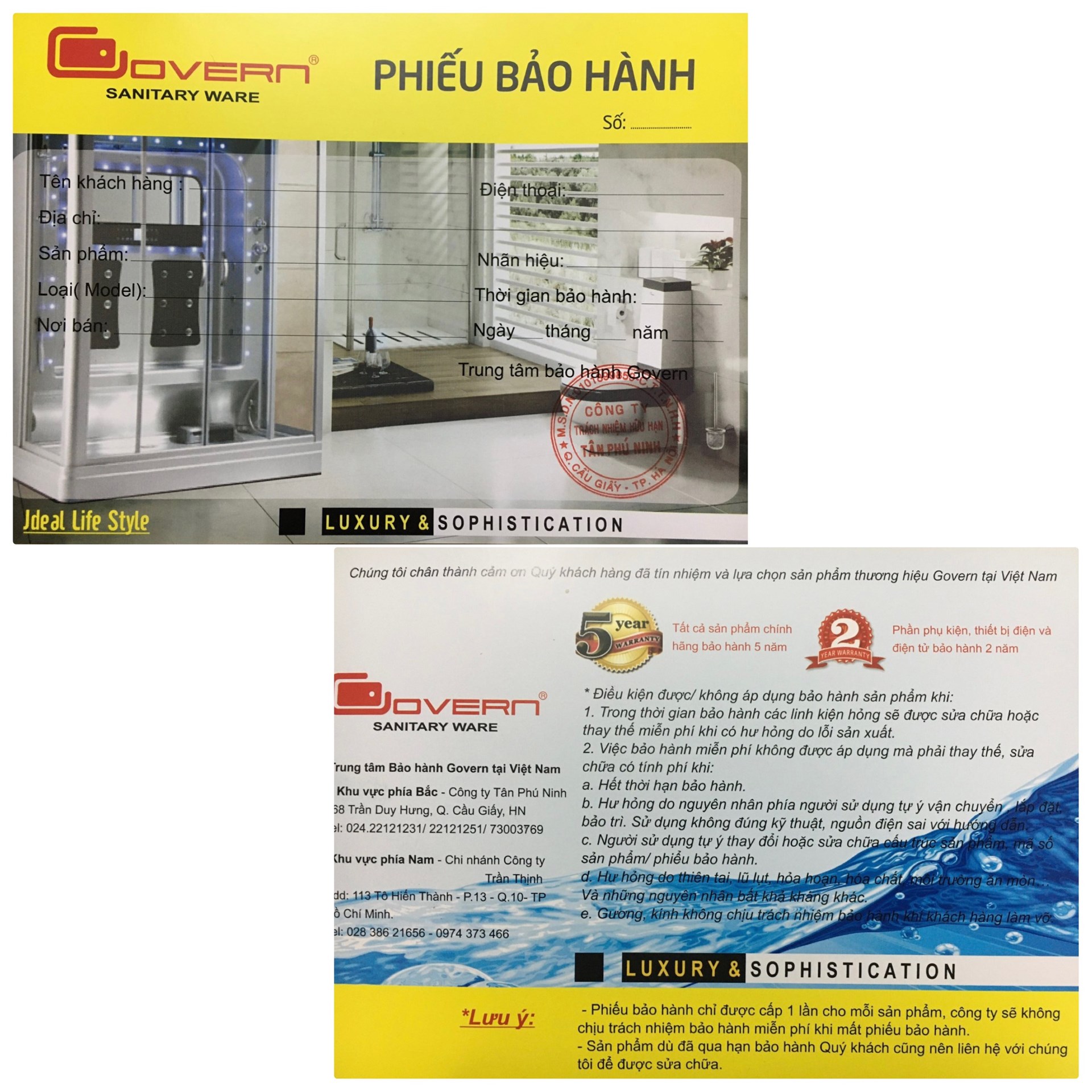 Phiếu bảo hành chính hãng phòng xông hơi
