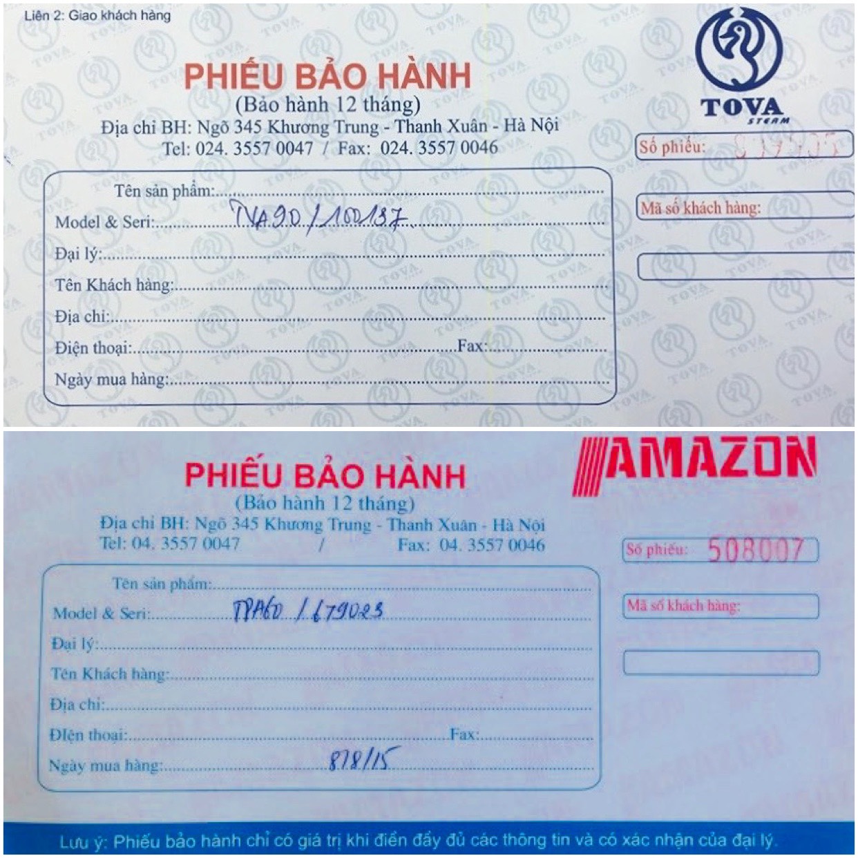 Phiếu bảo hành máy xông hơi