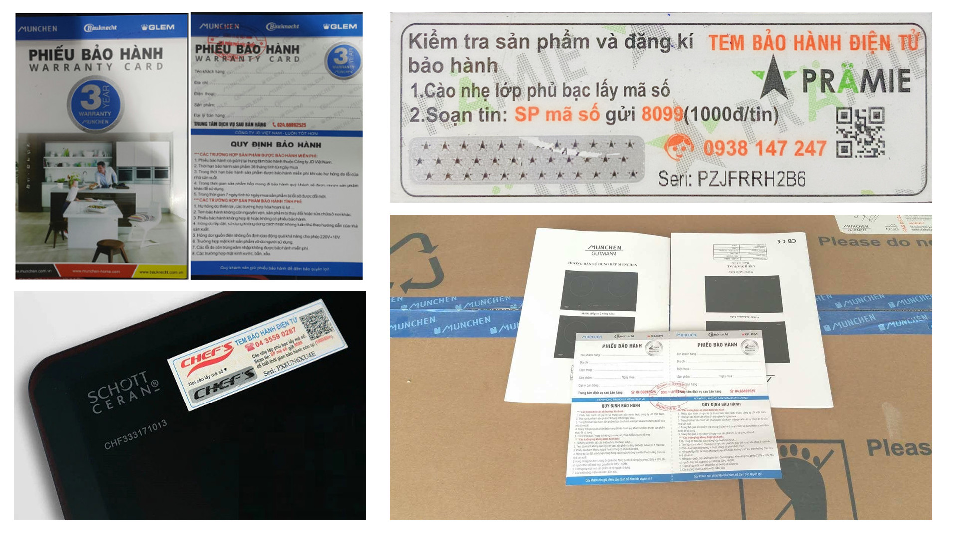 Phiếu bảo hành và tem bảo hành chính hãng của bếp từ Nam Anh phân phối