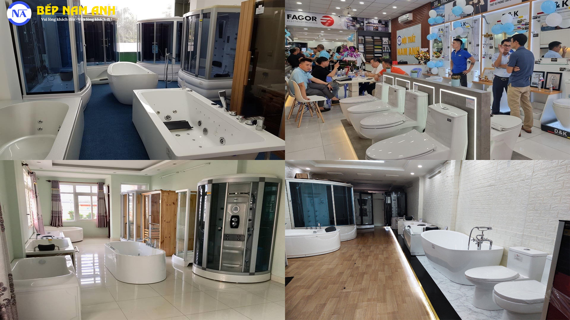 Showroom trưng bày đa dạng các dạng sản phẩm bồn tắm, phòng xông hơi, máy xông hơi