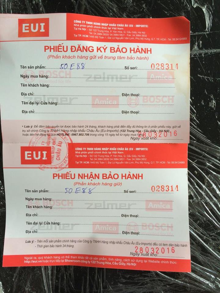 Phiếu bảo hành của sản phẩm