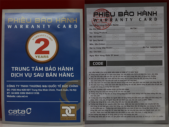 phiếu bảo hành của bếp