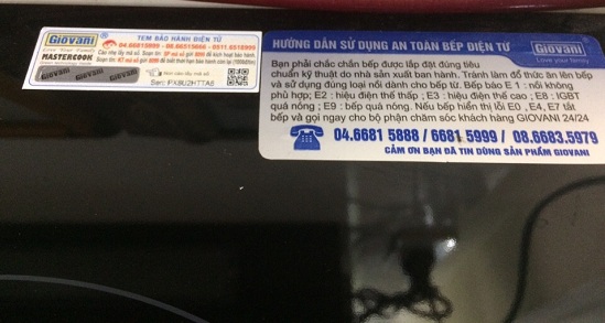 tem bảo hành bếp từ Giovani
